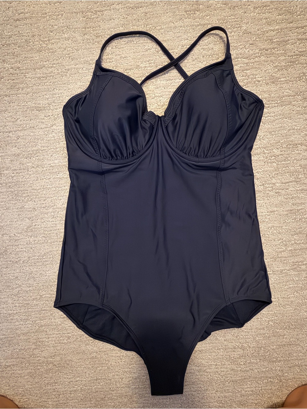 Athleta Navy Blue One-Piece Swimsuit with Crossback Straps